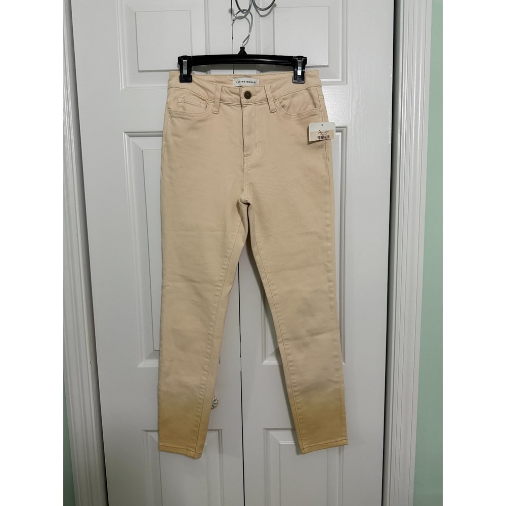 NWT Flying Monkey Jeans F4640 Ombre Dip Dyed Cream Tan Sz‎ 27 inch Pants Ladies